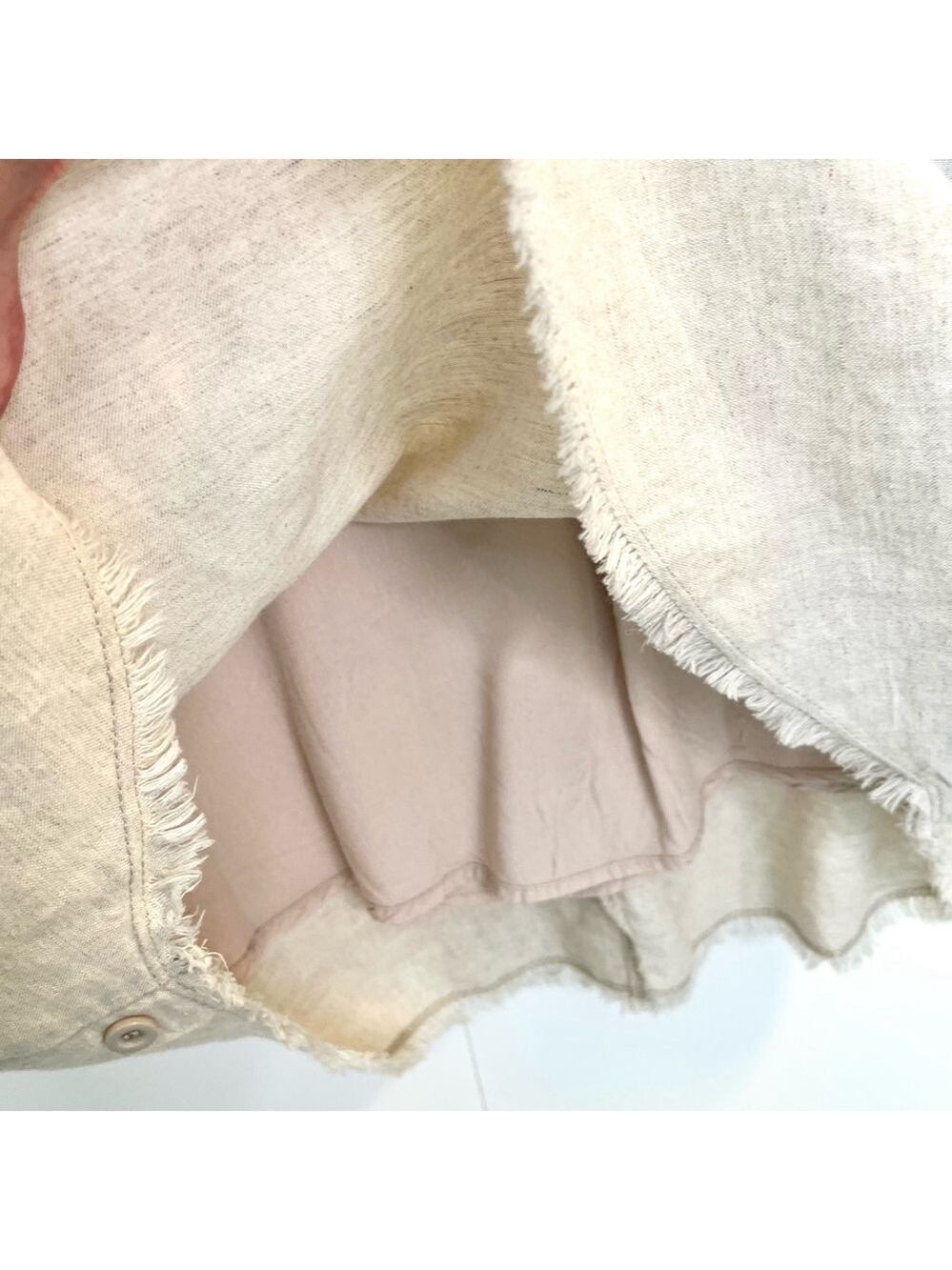 Lost in Lunar Linen Cotton Shift Dress Fringe Trim, Beige Oatmeal Sleeveless, S - Picture 12 of 16